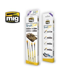 Ammo Streaking & Vertical Surfaces Brush Set (Set of Filbert, Liner, Angle and Saw brush) - Official Product Image