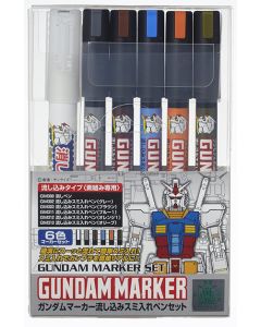 GMS122 Gundam Marker Pour Type Panel Lining Pen Set (5 Colors + 1 Remover) - Official Product Image 1