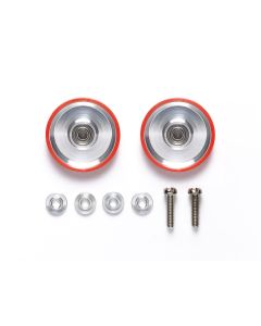 Mini 4WD GUP 17mm Aluminum Ball-Race Rollers with Plastic Rings Red (Dish Type) (2 pieces) - Official Product Image