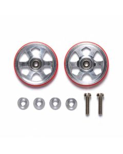 Mini 4WD GUP 19mm Aluminum Ball-Race Rollers (6 Spokes) with Plastic Rings (Red) (2 pieces) - Official Product Image