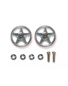 Mini 4WD GUP 19mm Aluminum Rollers (5 Spokes) with Plastic Rings (Pink) (2 pieces) - Product Image