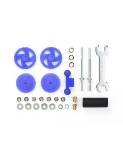 Mini 4WD GUP Large Diameter Stabilizer Head Set Blue (17mm) (with 19mm Low Friction Plastic Rollers) - Official Product Image