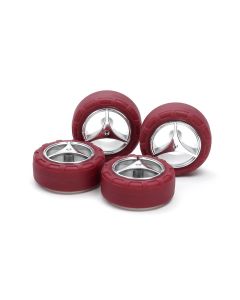 Mini 4WD GUP Low Friction Small Diameter Narrow Tires (24mm) & Silver Plated 3-Spoke Wheels