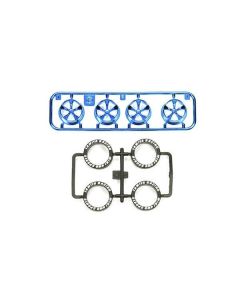 Mini 4WD GUP Low Height Tire & Blue Plated Wheel Set (5 Spoke) - Official Product Image