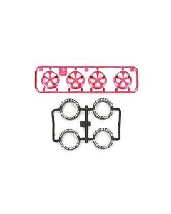 Mini 4WD GUP Low Height Tire & Pink Plated Wheel Set (5 Spoke) - Official Product Image
