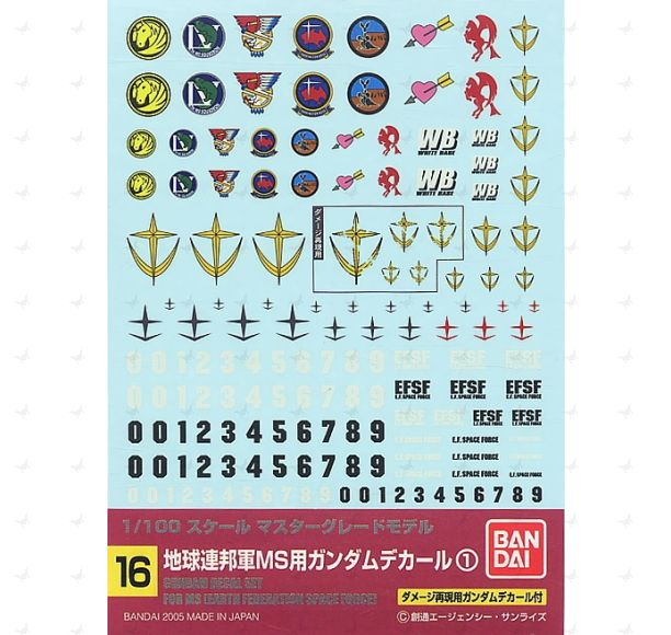 Gundam Decal #016 for 1/100 scale Gundam (First) MS (E.F.S.F.)