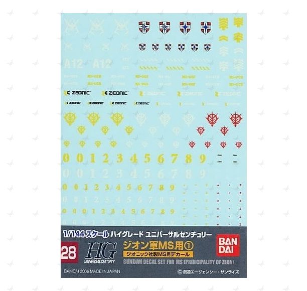 Gundam Decal #028 for 1/144 scale Zeon MS #1