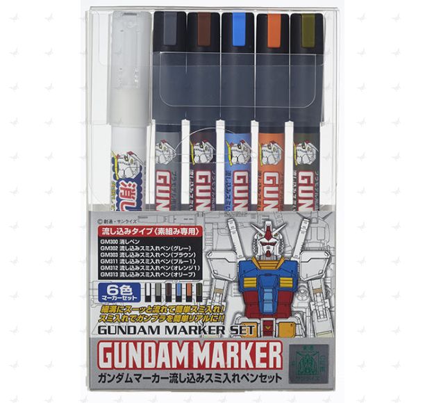 GMS122 Gundam Marker Pour Type Panel Lining Pen Set (5 Colors + 1 Remover)