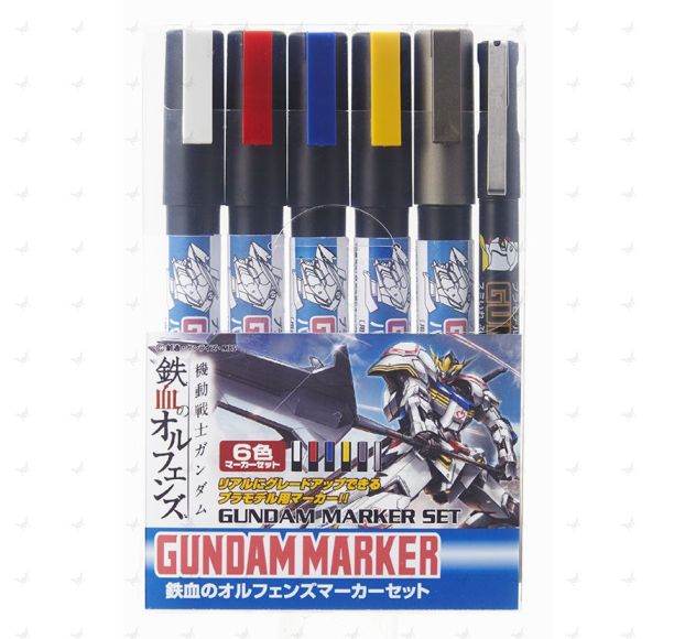 GMS123 Gundam Marker Gundam Iron-Blooded Orphans Set (5 Colors + 1 Panel Lining Brush Pen)