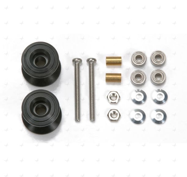 Mini 4WD GUP 13-12mm Double Aluminum Ball-Race Rollers Black (Ringless) (2 pieces)
