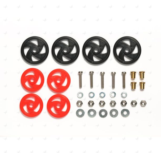 Mini 4WD GUP 16mm & 19mm Low Friction Plastic Roller Set (Red & Black, 4 pieces each)