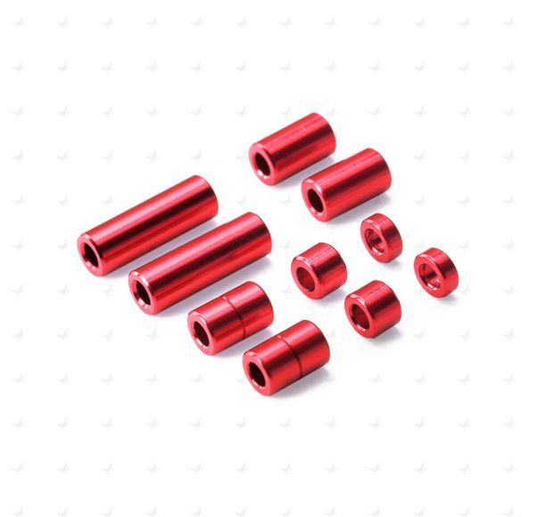 Mini 4WD GUP Aluminum Spacer Set Red (12/6.7/6/3/1.5mm, 2 pieces each)