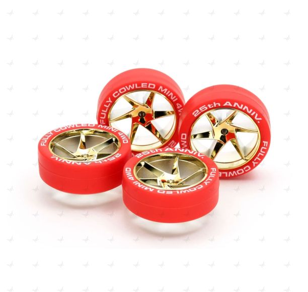 Mini 4WD GUP Fully Cowled Mini 4WD 25th Anniversary Red Tires & Gold Plated Wheels (Low Profile)