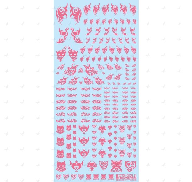 Tattoo Decals 01 (Heart) Pink (110mm x 235mm) (1 sheet)