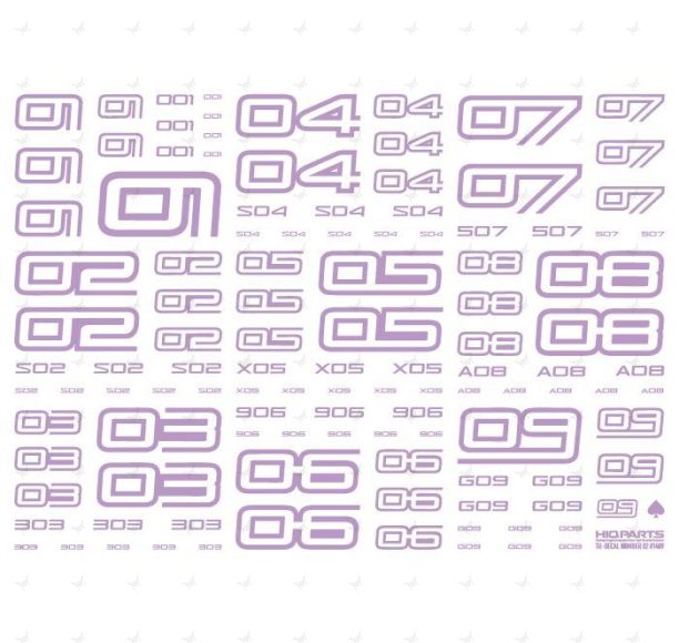 TR Number Decals 2 Light Purple (14cm x 10cm) (1 sheet)